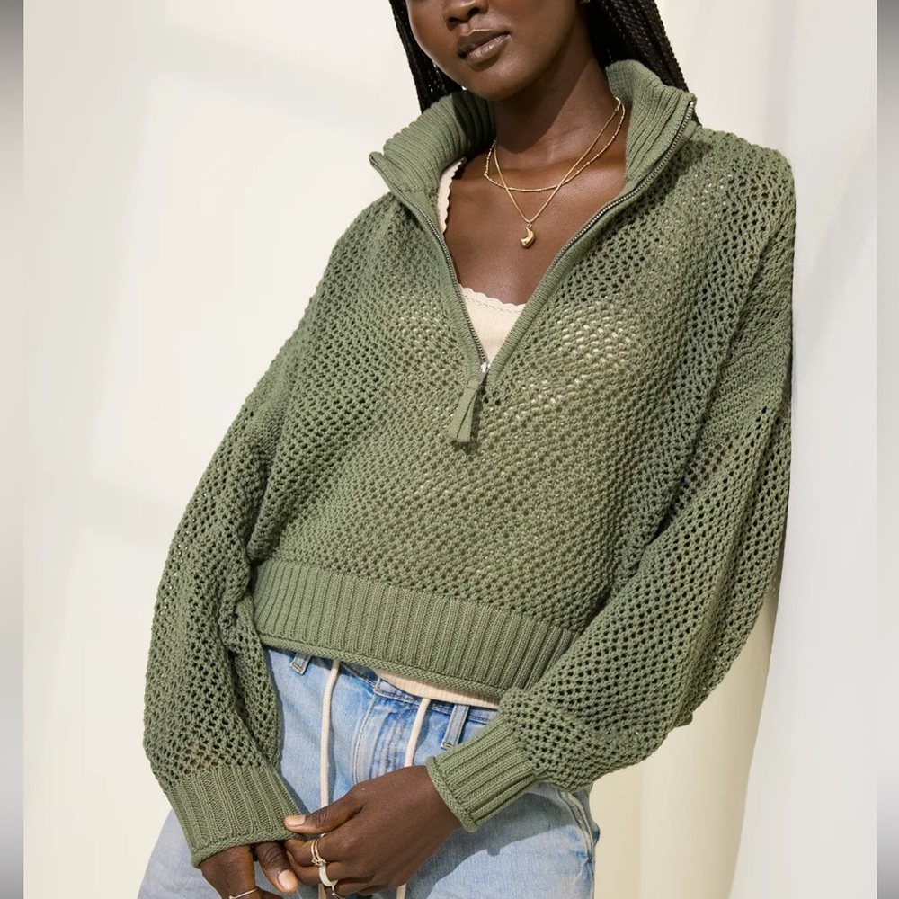 NWOT Aerie Crochet Quarter Zip Sweater